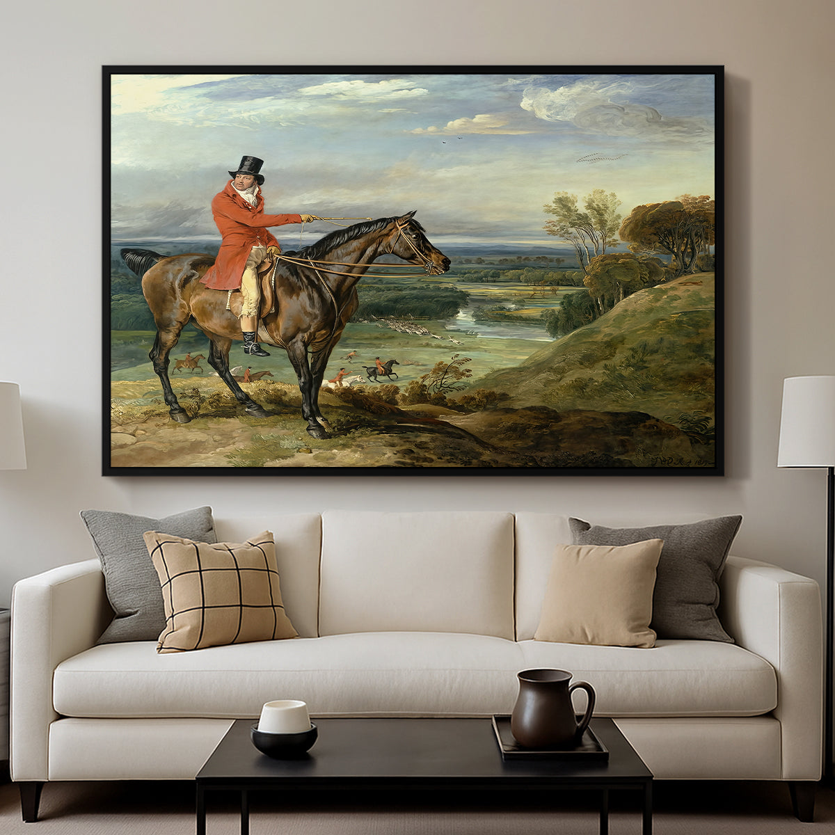 John Levett Hunting at Wychnor, Staffordshire, 1818 - Floater Framed Canvas Print