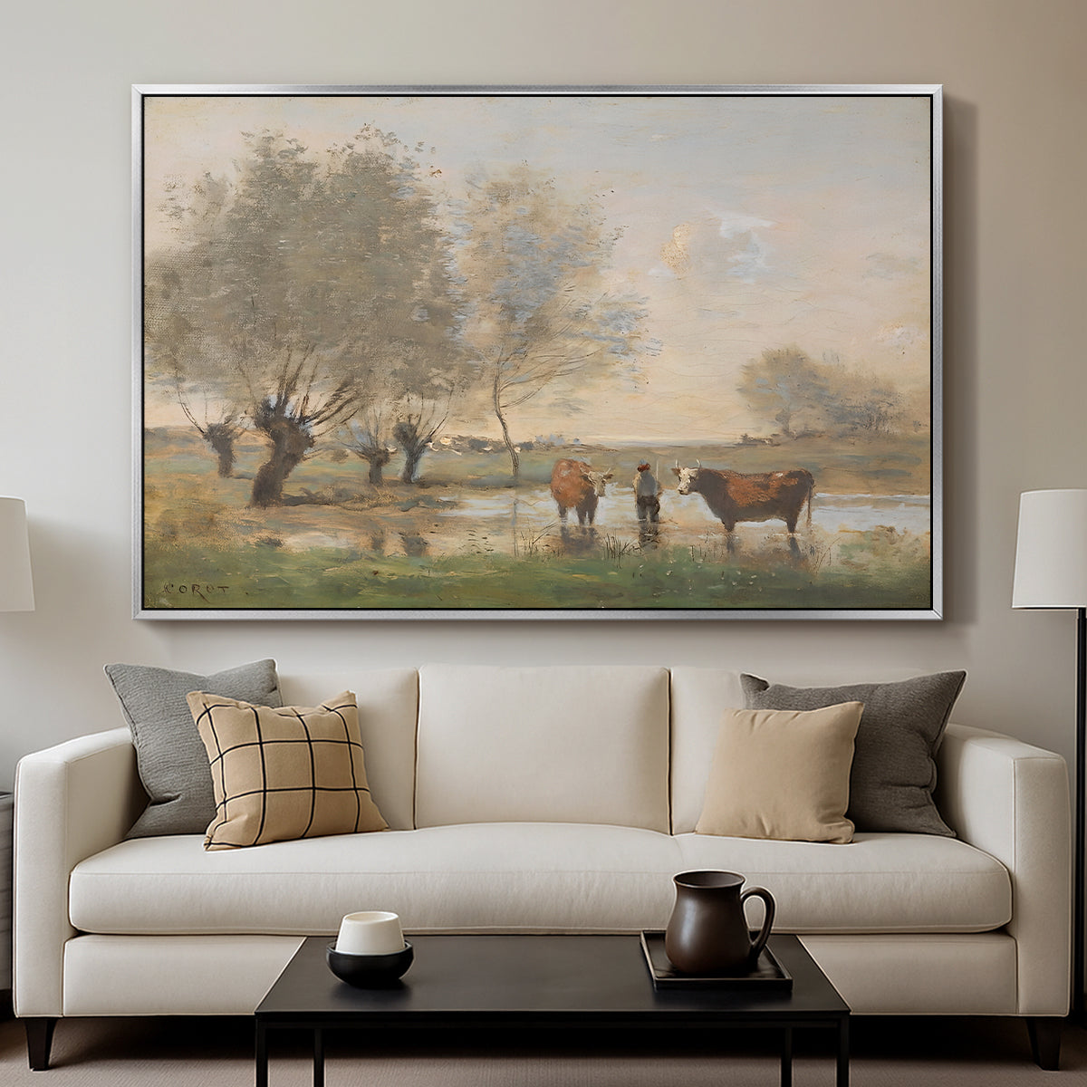Cows in a Marshy Landscape, c. 1873-1874 - Floater Framed Canvas Print