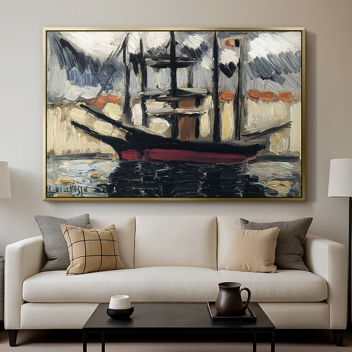 Two Boats Side by Side, Port of Marseilles, c. 1916 - Floater Framed Canvas Print