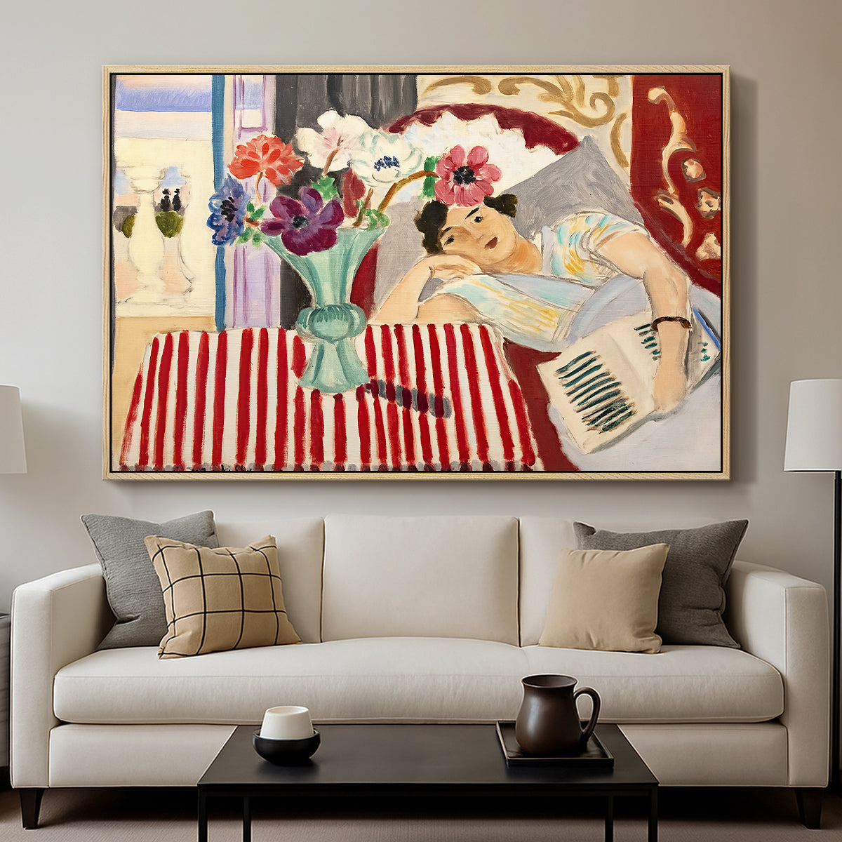 Woman with Anemones (Femme et anémones), c. 1920-1921 - Floater Framed Canvas Print