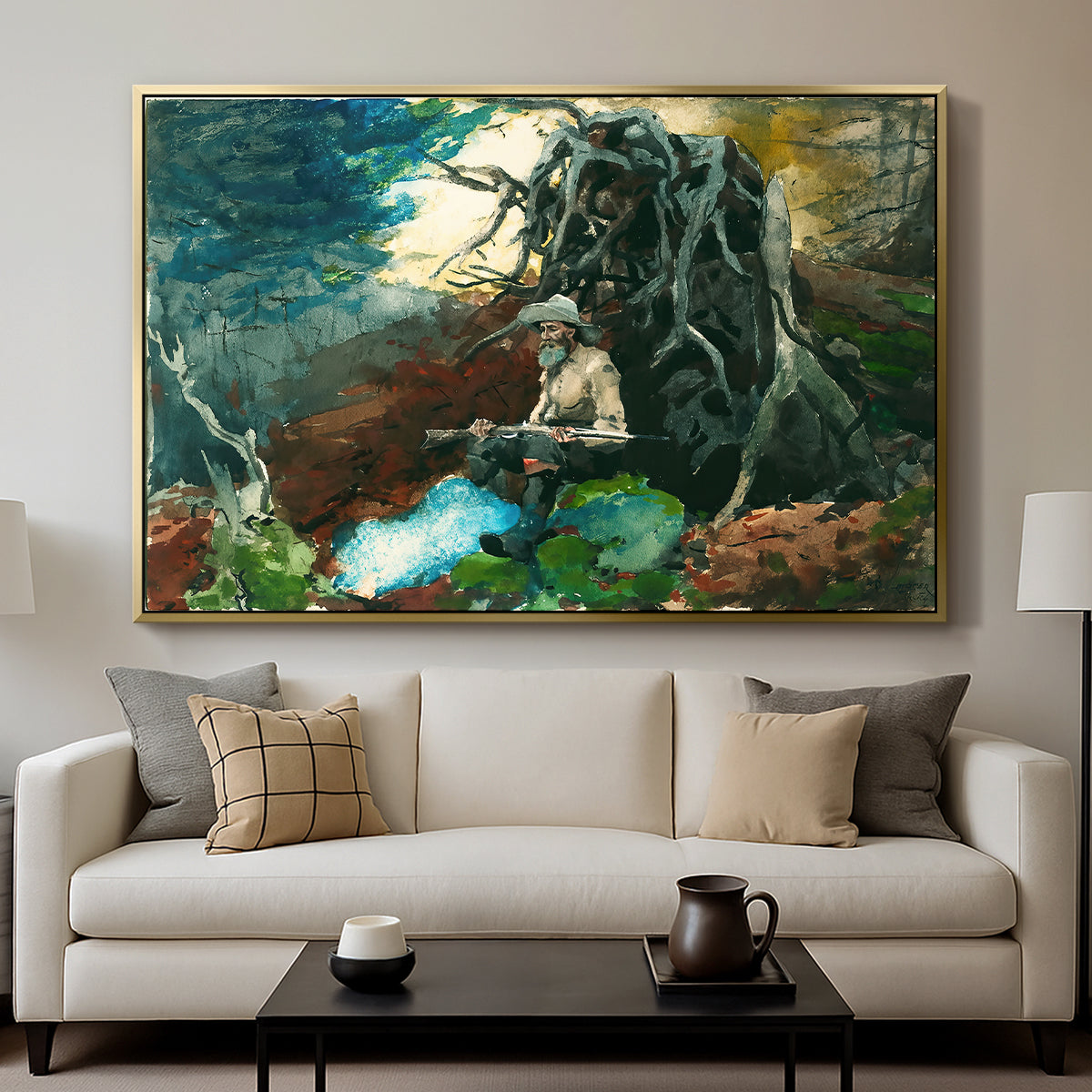 Campfire, Adirondacks, 1892 - Floater Framed Canvas Print