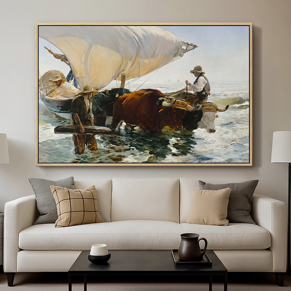 The Return from Fishing: Hauling the Boat, 1894 - Floater Framed Canvas Print