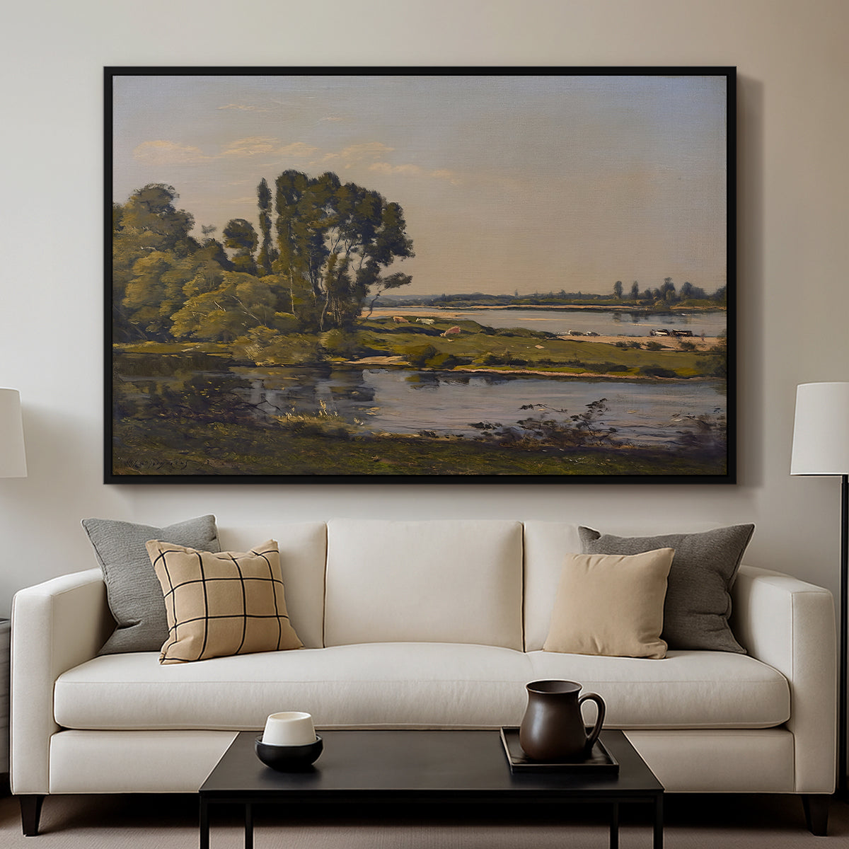 Landscape with a River, 1892 - Floater Framed Canvas Print