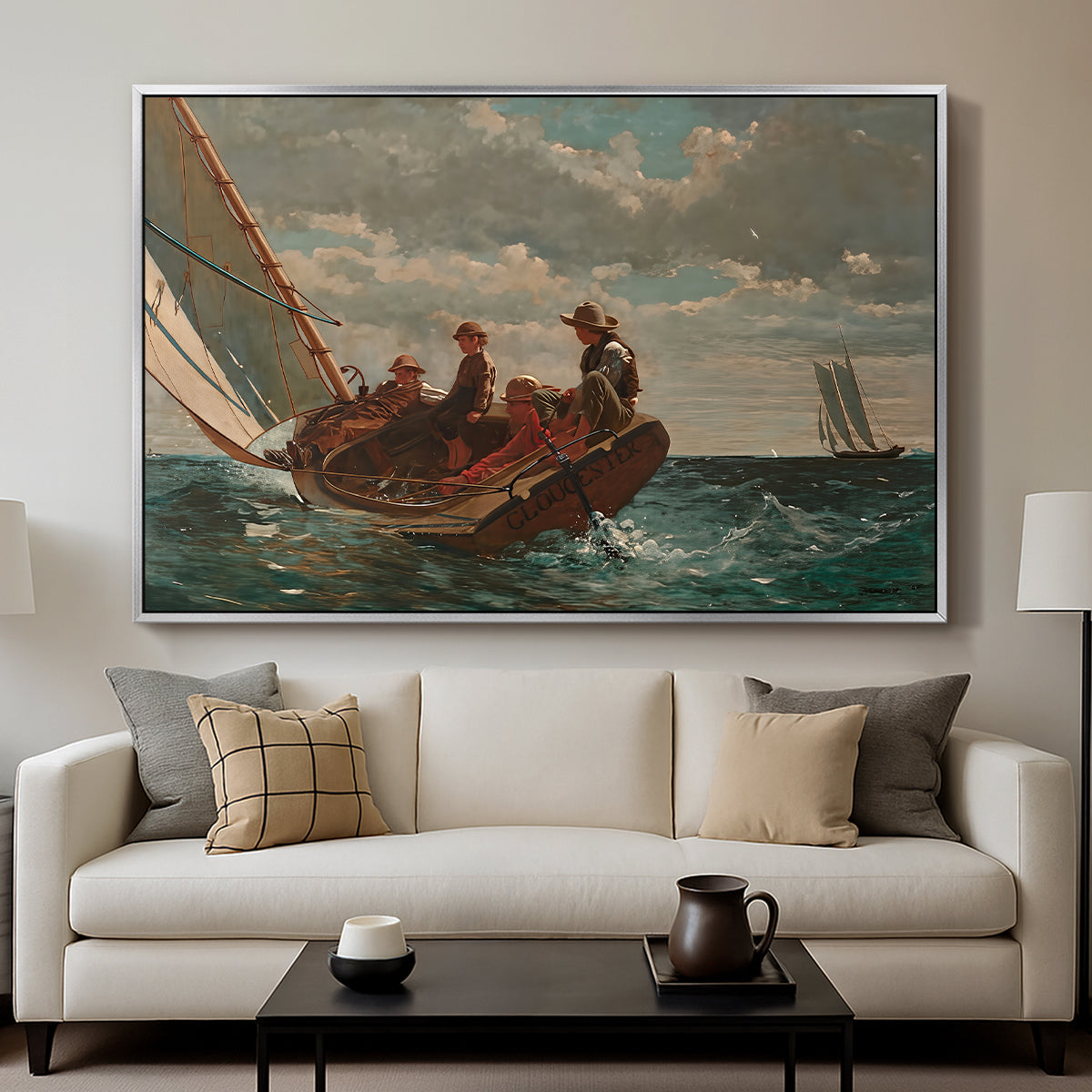 Breezing Up (A Fair Wind), 1873-1876 - Floater Framed Canvas Print