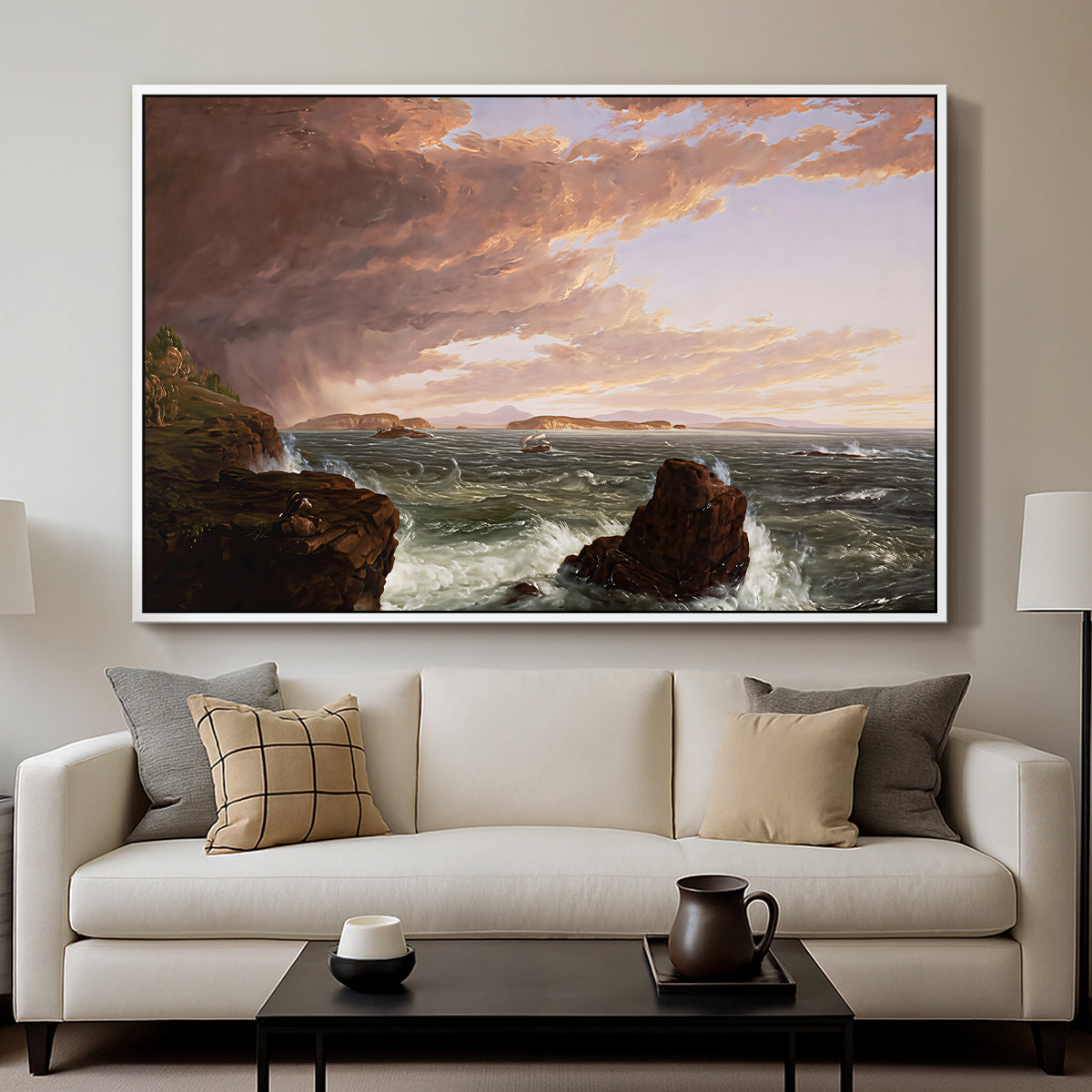 Views Across Frenchman's Bay from Mt. Desert Island, After a Squall, 1845 - Floater Framed Canvas Print