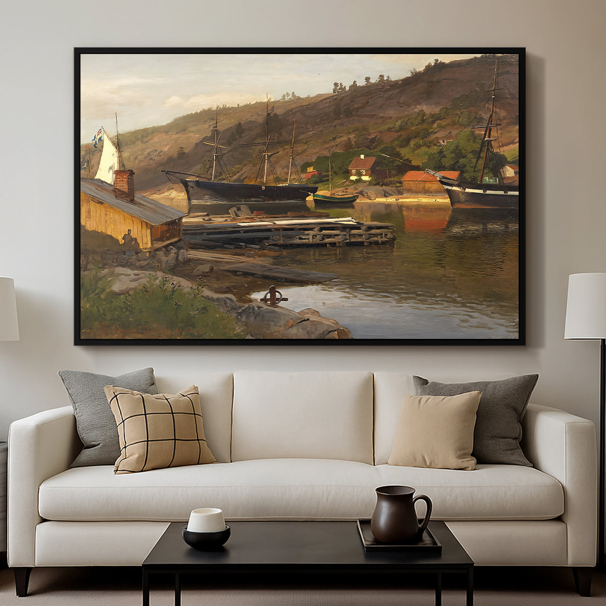 Landingsbrygge Husvik, Drøbak, 1875 - Floater Framed Canvas Print