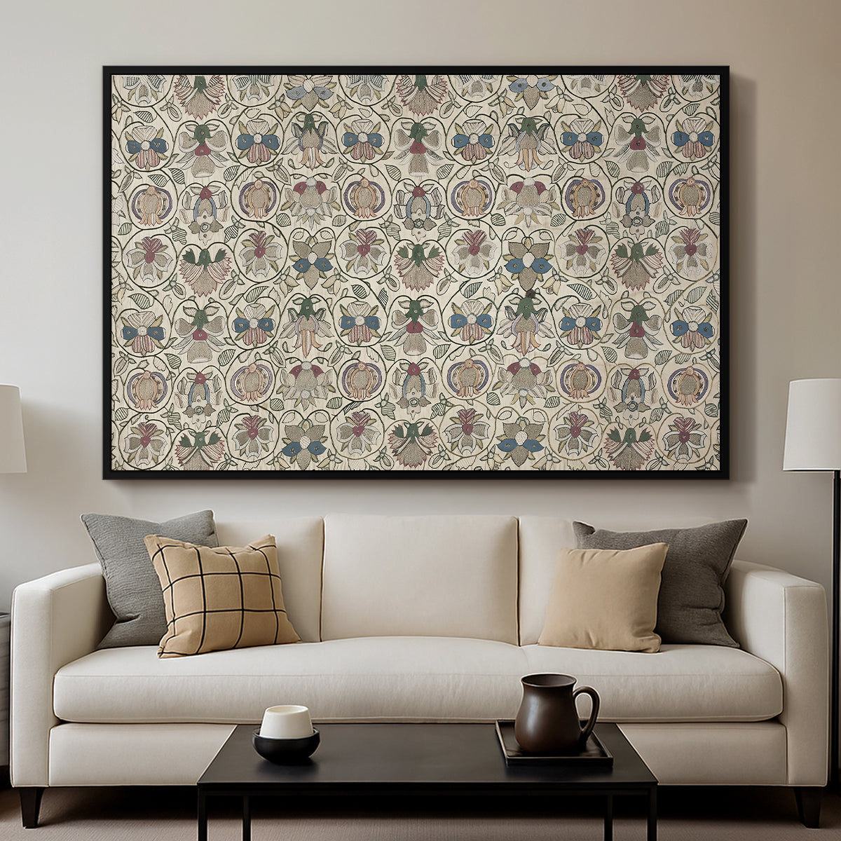 Long Cushion Cover (Printed Textile), c. 1600 - Floater Framed Canvas Print