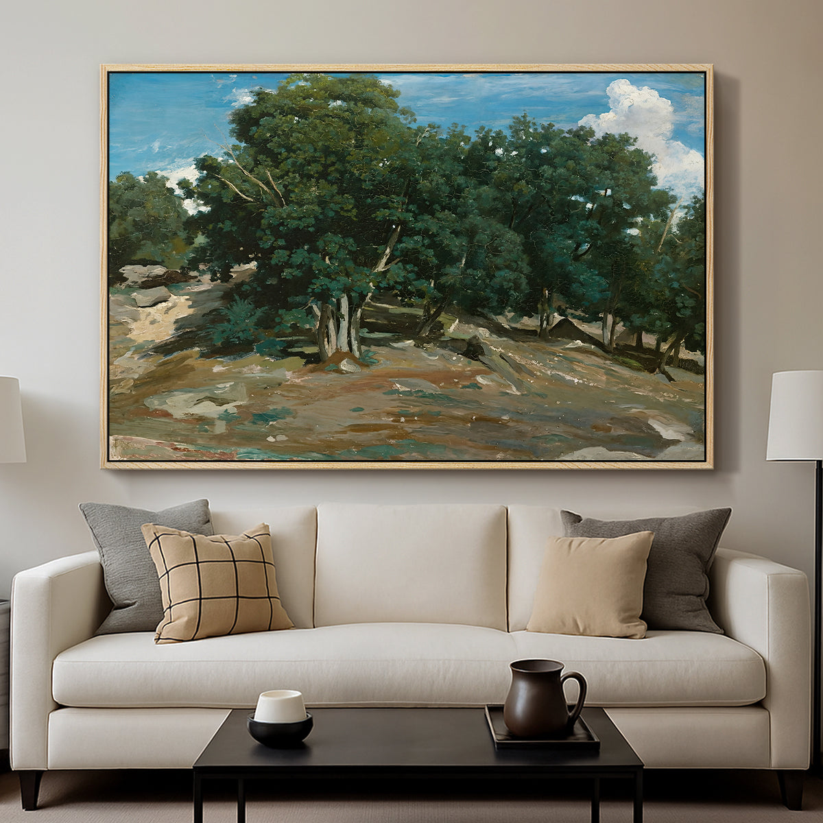 Fontainebleau: Oak Trees at Bas-Bréau, c. 1830-1835 - Floater Framed Canvas Print