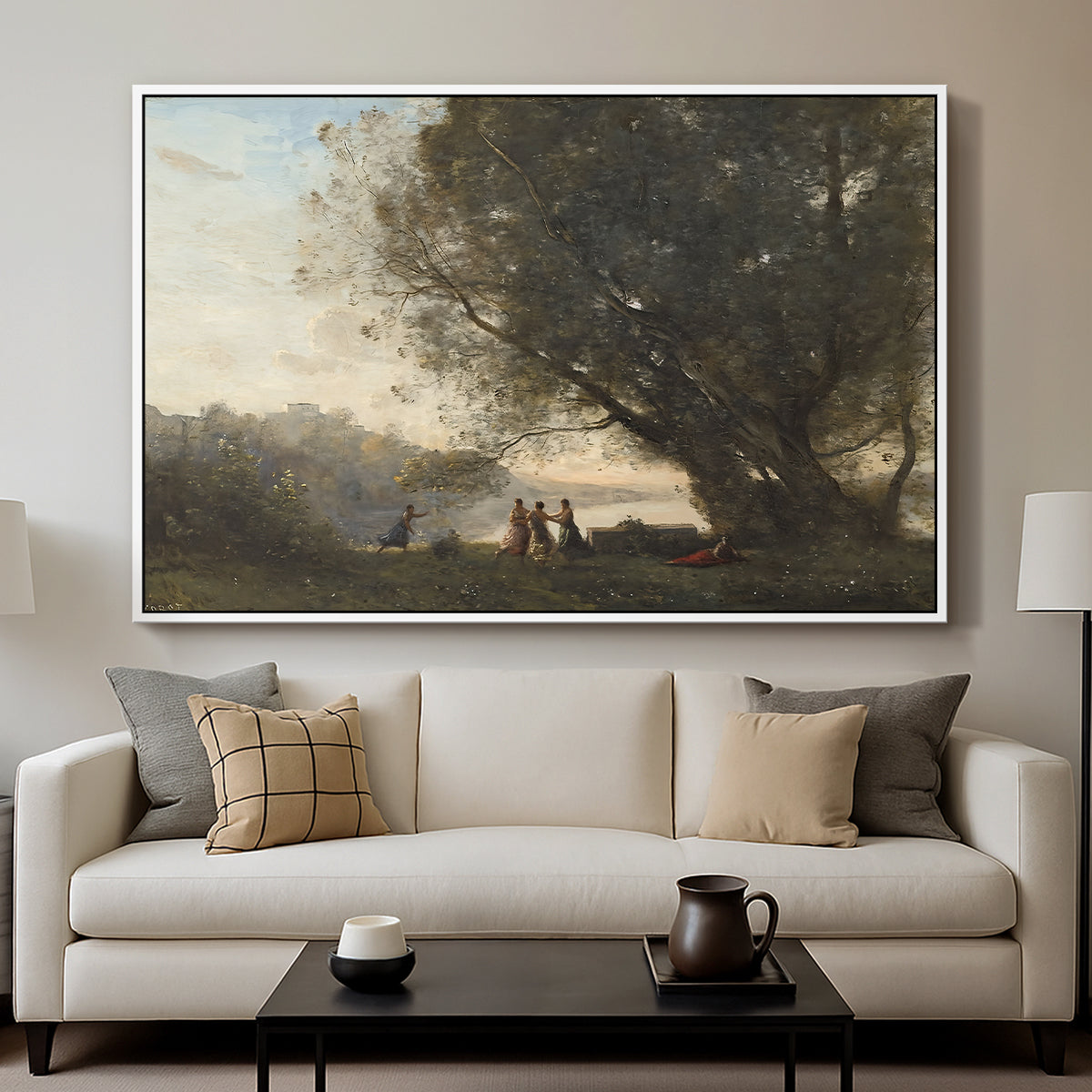 Dance Under the Trees at the Edge of the Lake, c. 1865-1870 - Floater Framed Canvas Print