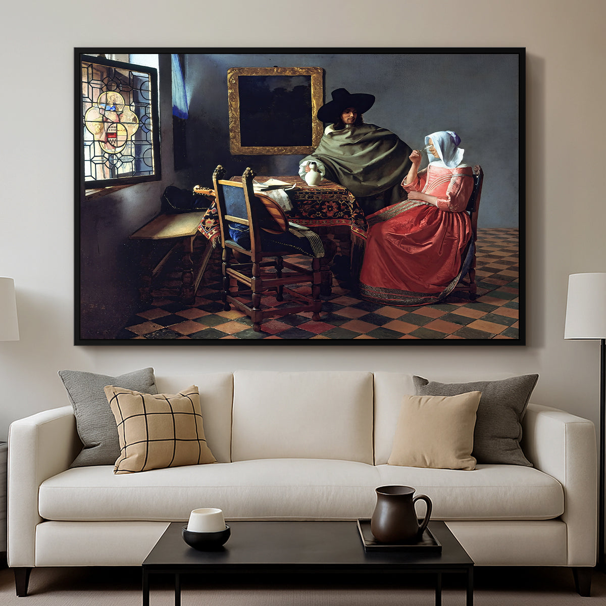 The Glass of Wine, c. 1660 - Floater Framed Canvas Print