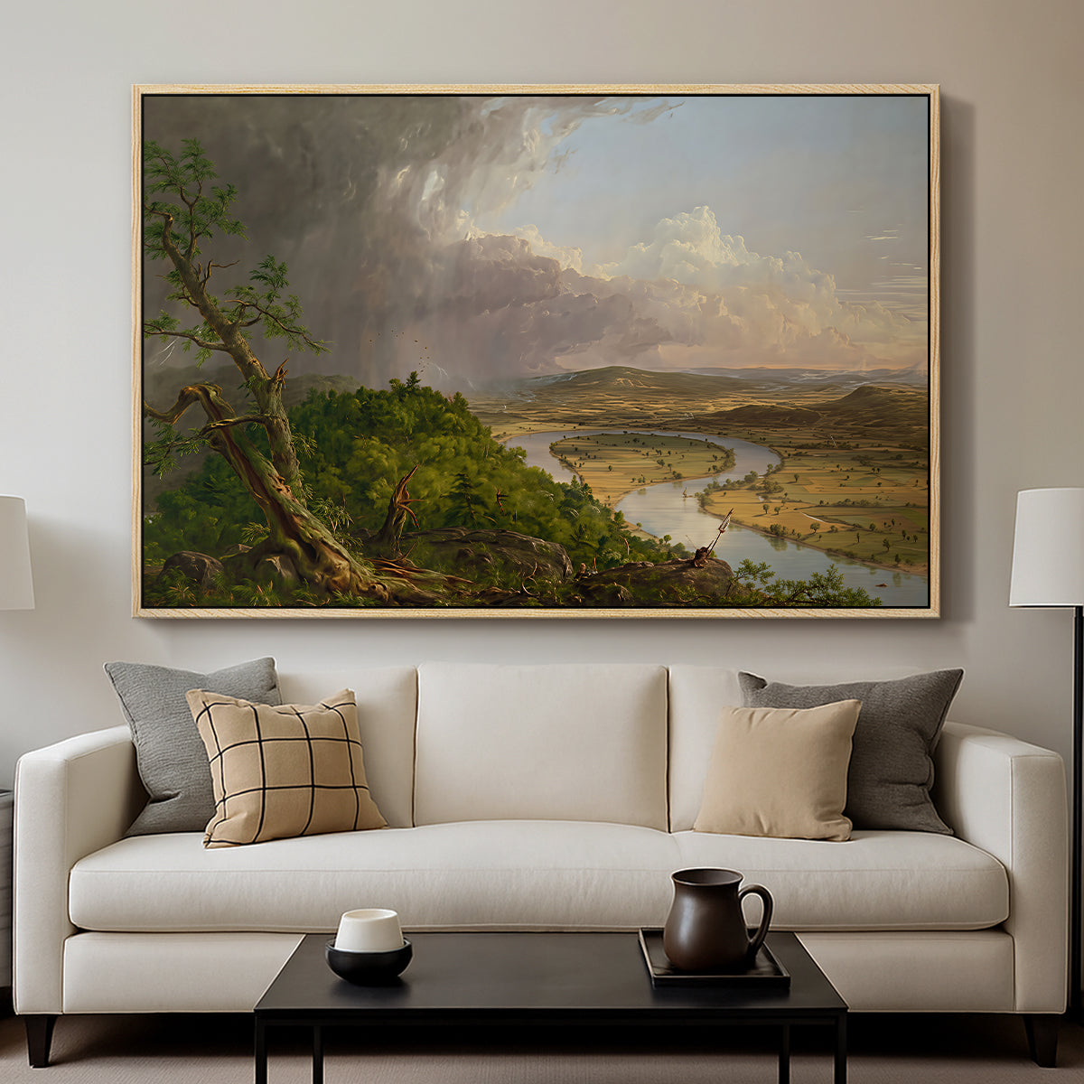 View from Mount Holyoke, Northampton, Massachusetts, after a Thunderstorm (Oxbow), 1836 - Floater Framed Canvas Print