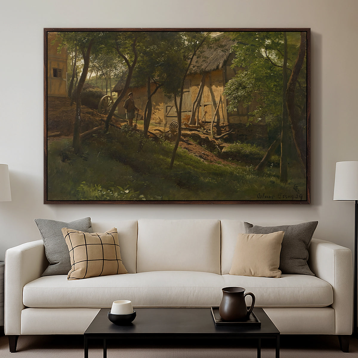 German Farm, 1859 - Floater Framed Canvas Print