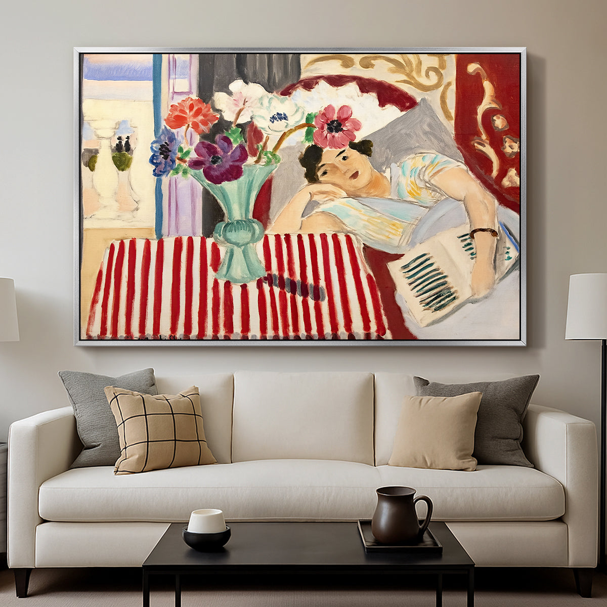 Woman with Anemones (Femme et anémones), c. 1920-1921 - Floater Framed Canvas Print