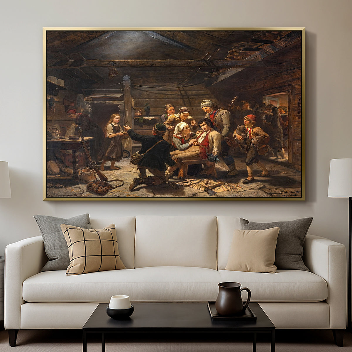 The Return of the Bear Hunter, 1856 - Floater Framed Canvas Print