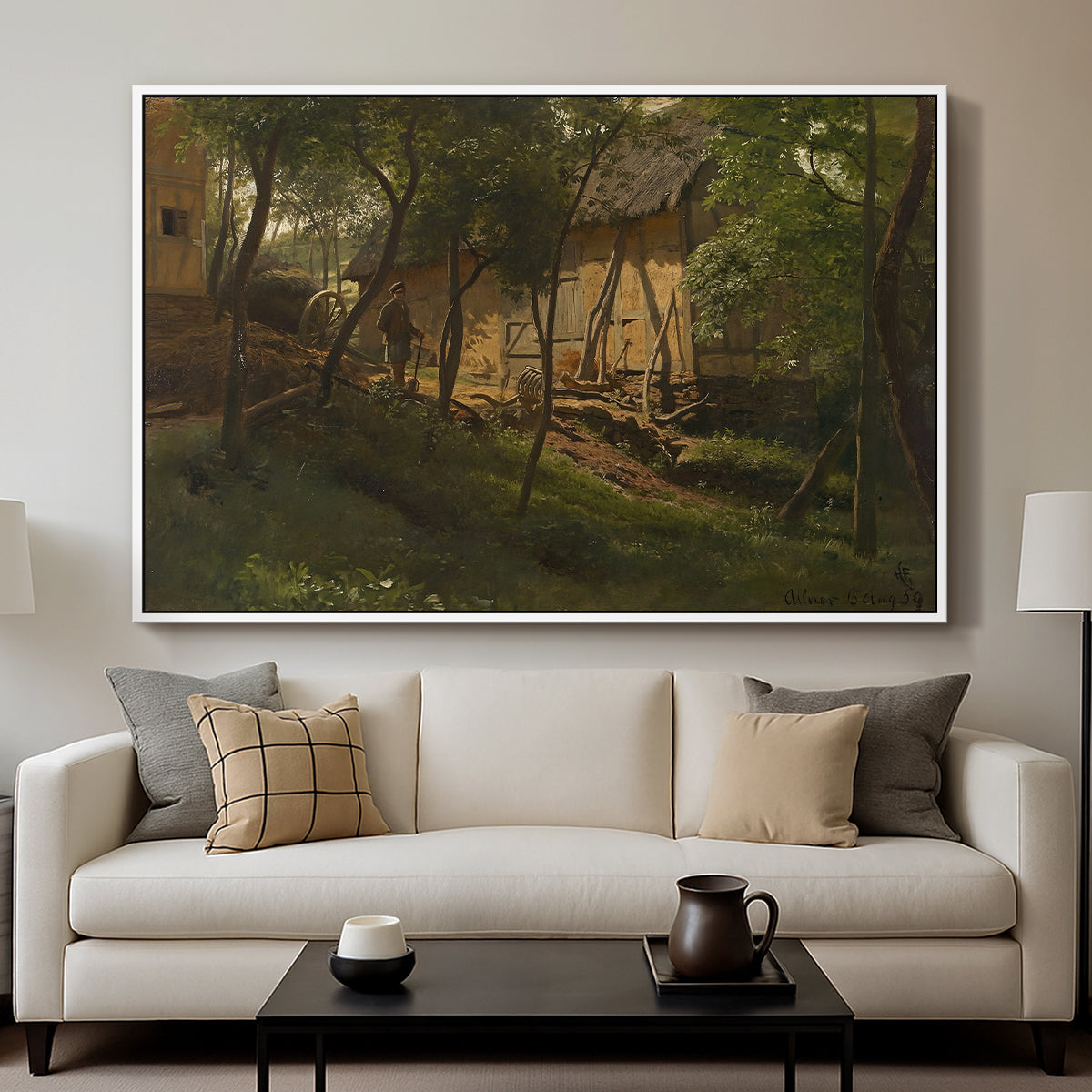 German Farm, 1859 - Floater Framed Canvas Print