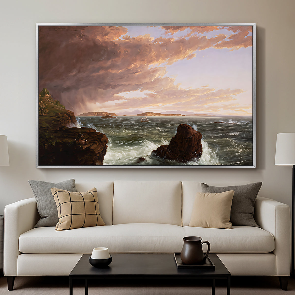 Views Across Frenchman's Bay from Mt. Desert Island, After a Squall, 1845 - Floater Framed Canvas Print