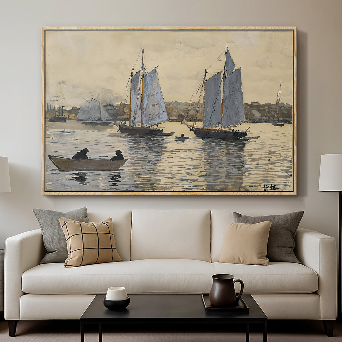 Two Schooners, Gloucester, c. 1880 - Floater Framed Canvas Print
