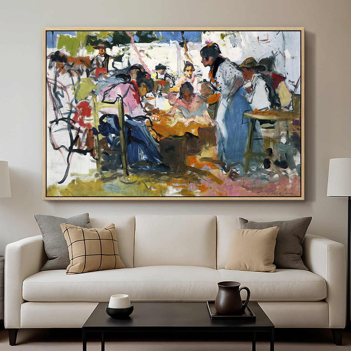 Net Menders in Valencia, 1909 - Floater Framed Canvas Print