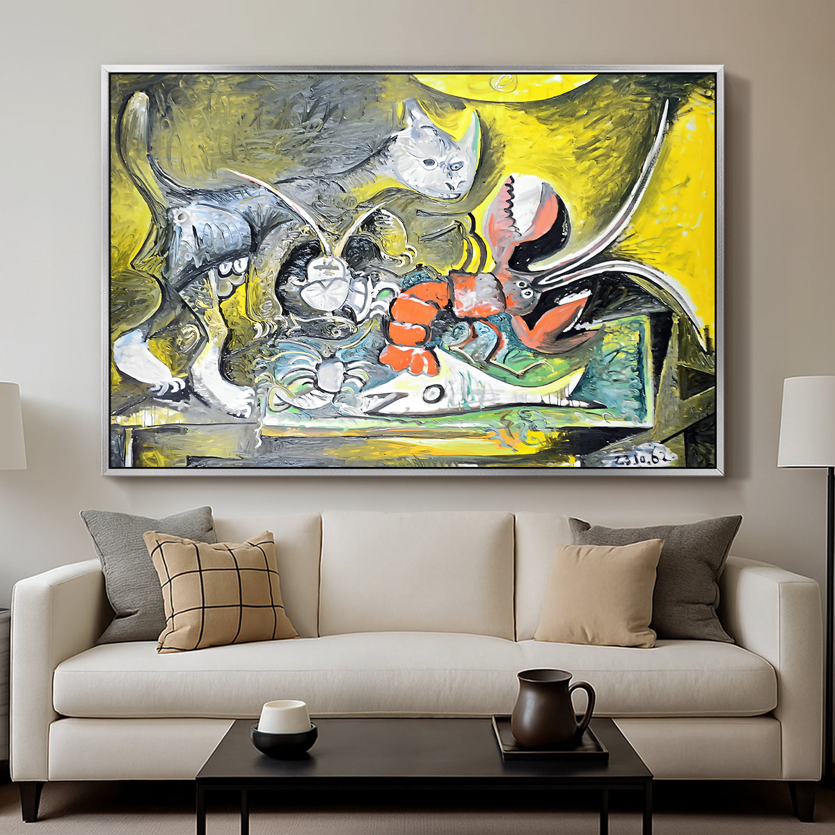 Still Life with Cat and Lobster, 1962 - Floater Framed Canvas Print