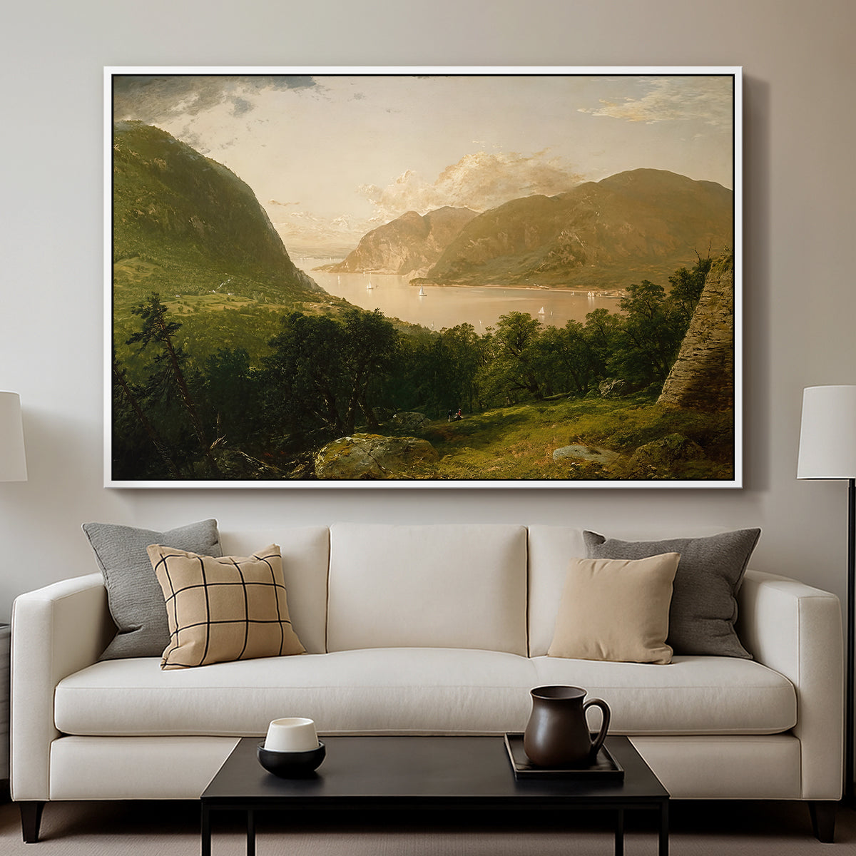 Hudson River Scene, 1857 - Floater Framed Canvas Print