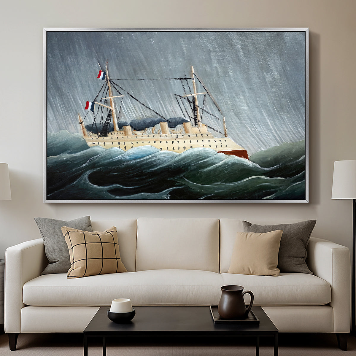 A Ship in the Storm, c. 1899 - Floater Framed Canvas Print