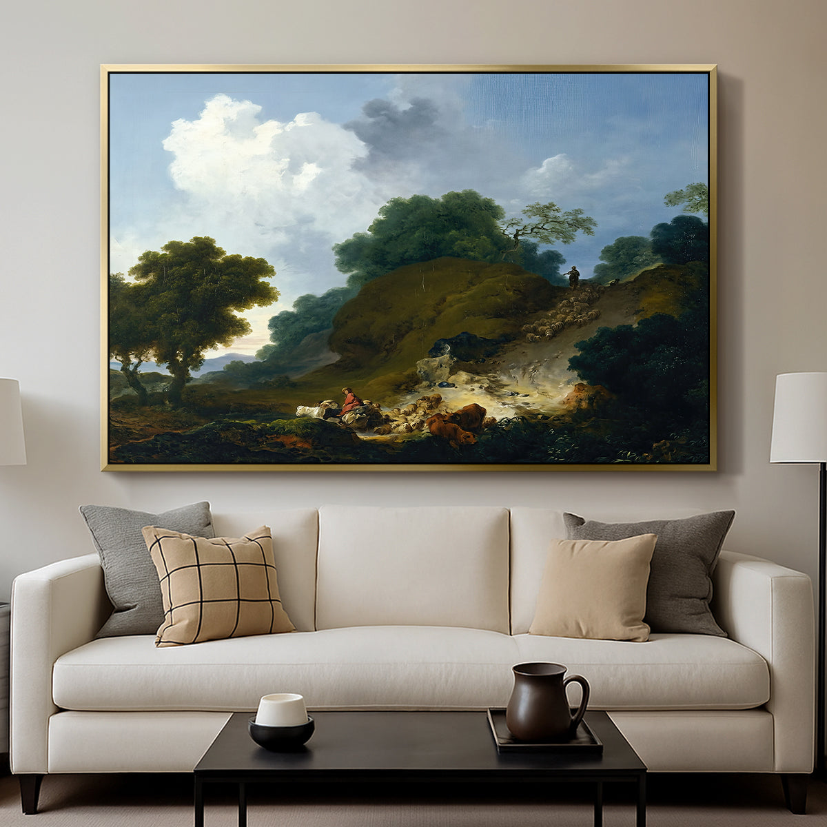 Landscape with Shepherds and Flock of Sheep, c. 1763-1765 - Floater Framed Canvas Print