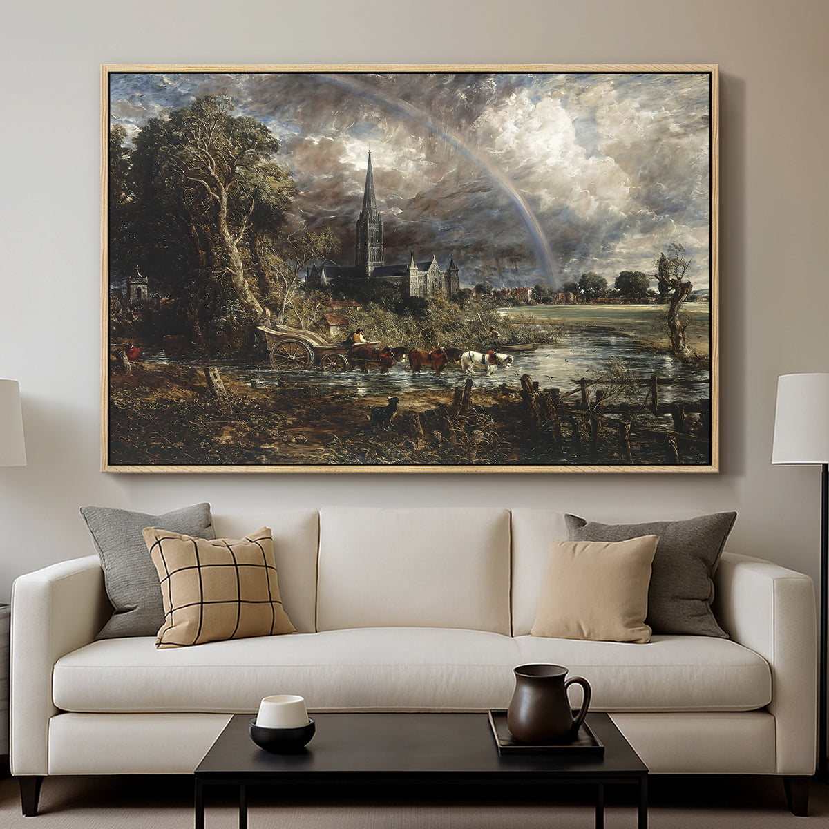Salisbury Cathedral from the Meadows (Detail), 1831 - Floater Framed Canvas Print