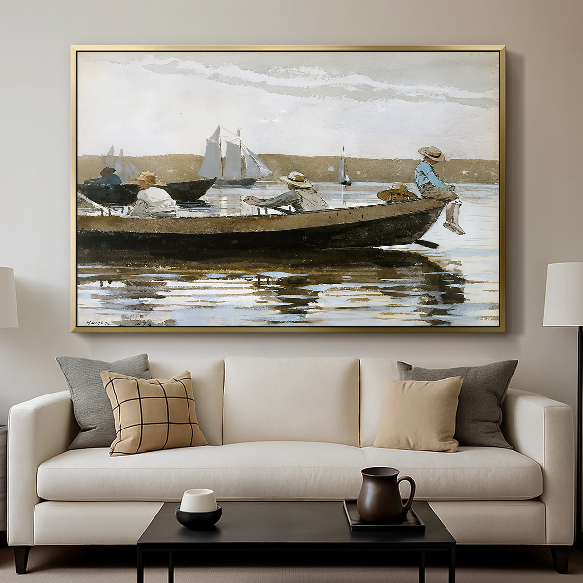 Boys in a Dory, 1873 - Floater Framed Canvas Print