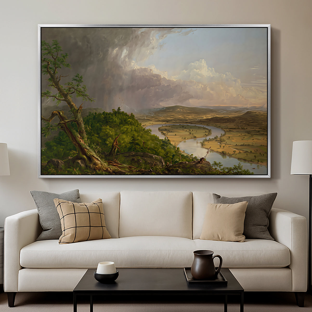 View from Mount Holyoke, Northampton, Massachusetts, after a Thunderstorm (Oxbow), 1836 - Floater Framed Canvas Print