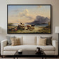 Shepherds and Cattle on Lake Attersee, 1852 - Floater Framed Canvas Print