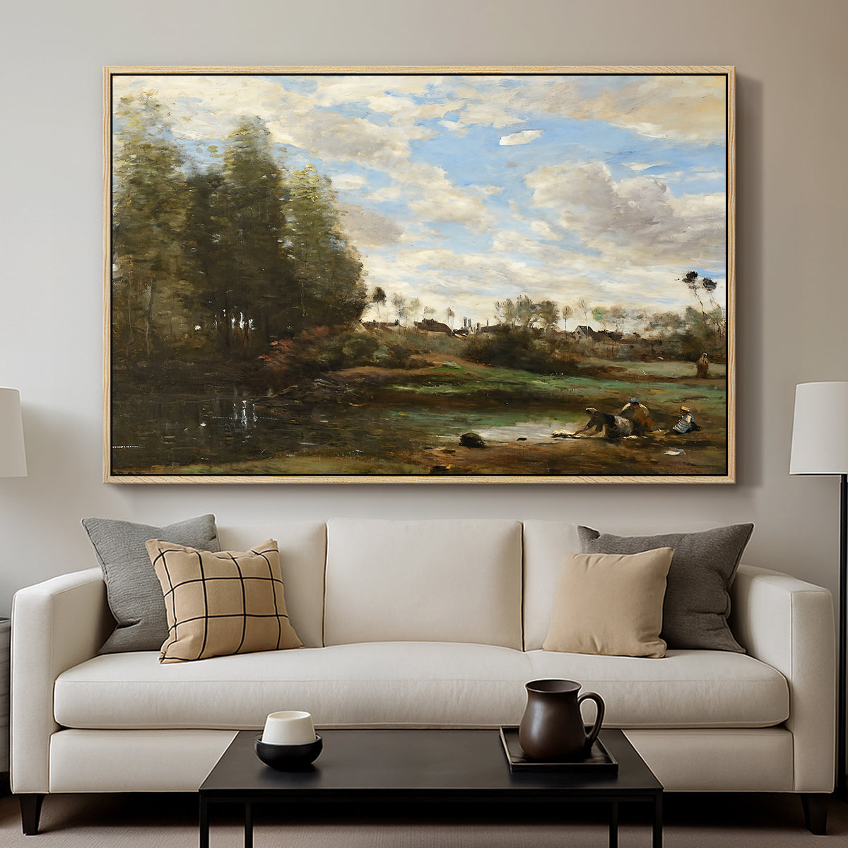 Washerwomen at the Water's Edge, c. 1860-1870 - Floater Framed Canvas Print