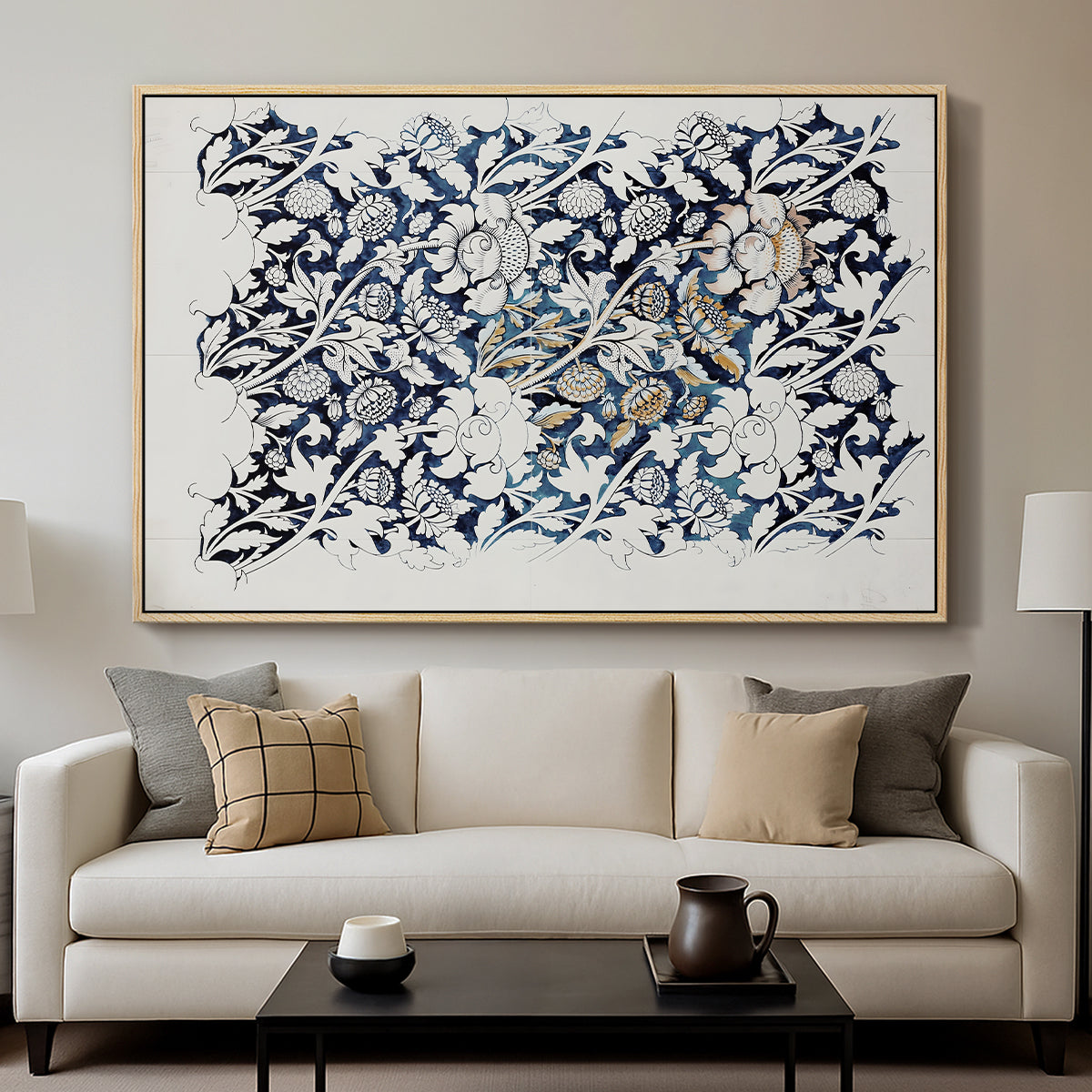 Watercolour for Printed Fabric Design: Wey, c. 1882-1883 - Floater Framed Canvas Print