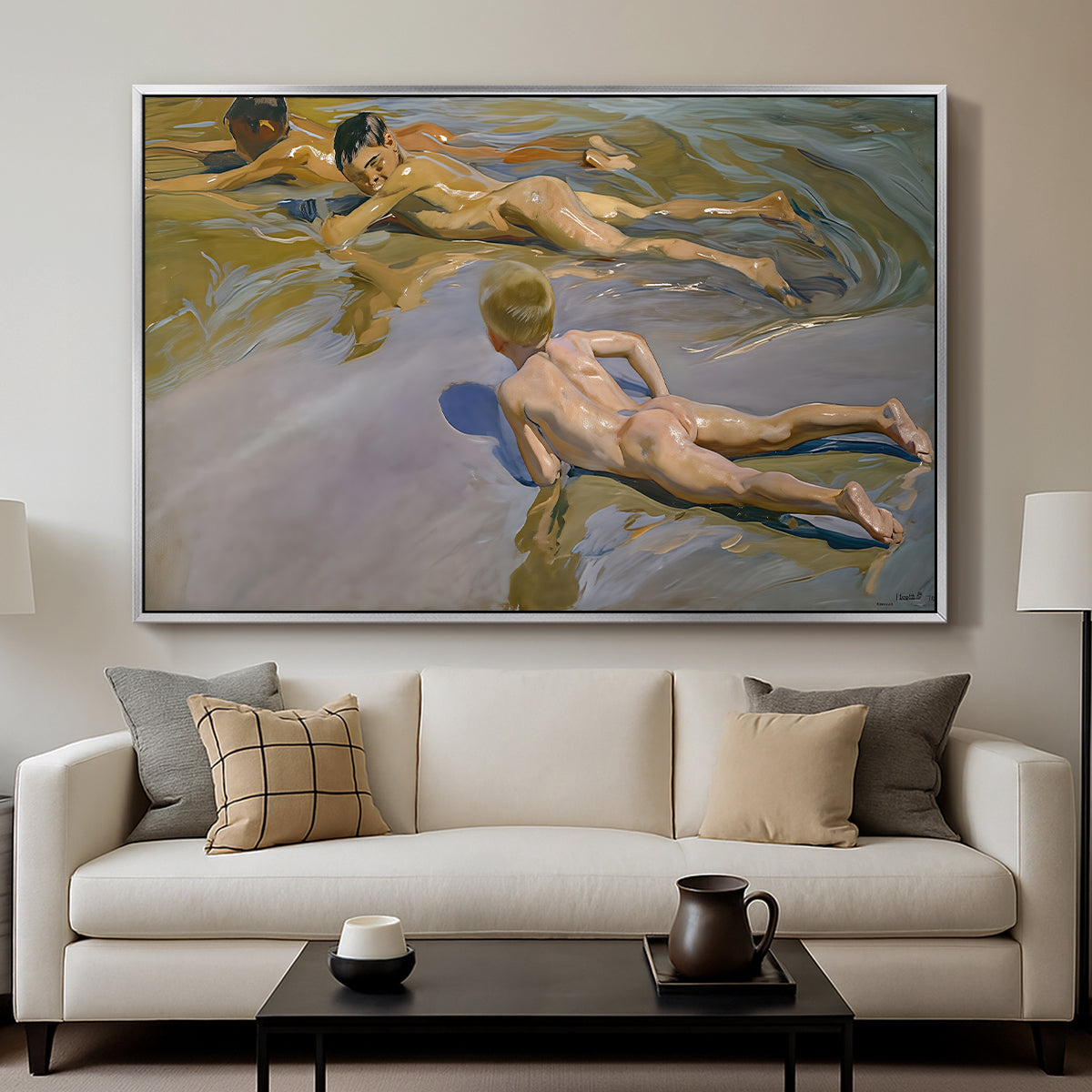 Boys on the Beach, 1910 - Floater Framed Canvas Print