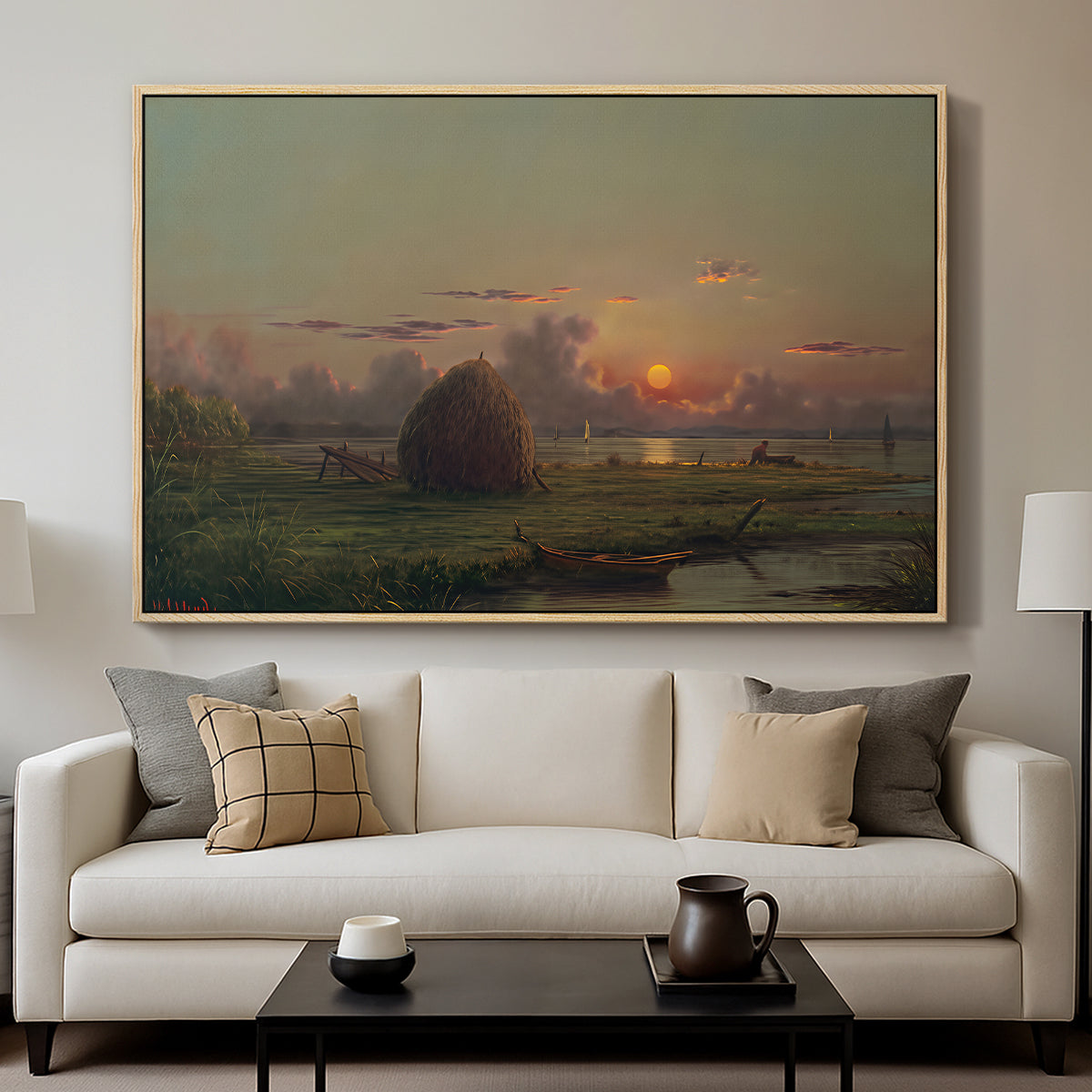 Haystack at Sunset, 1880 - Floater Framed Canvas Print