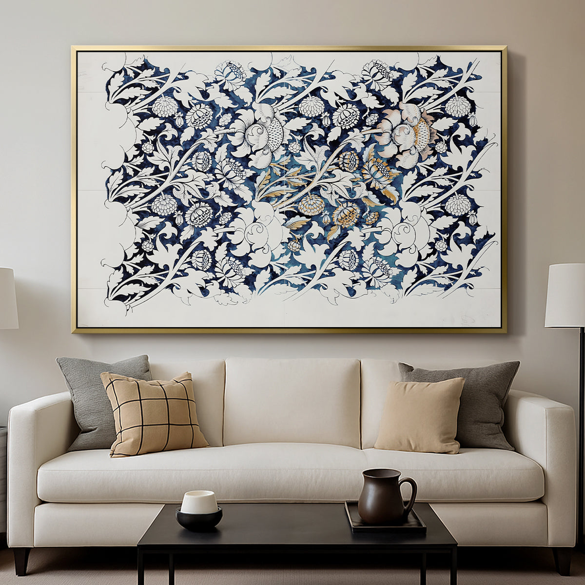 Watercolour for Printed Fabric Design: Wey, c. 1882-1883 - Floater Framed Canvas Print