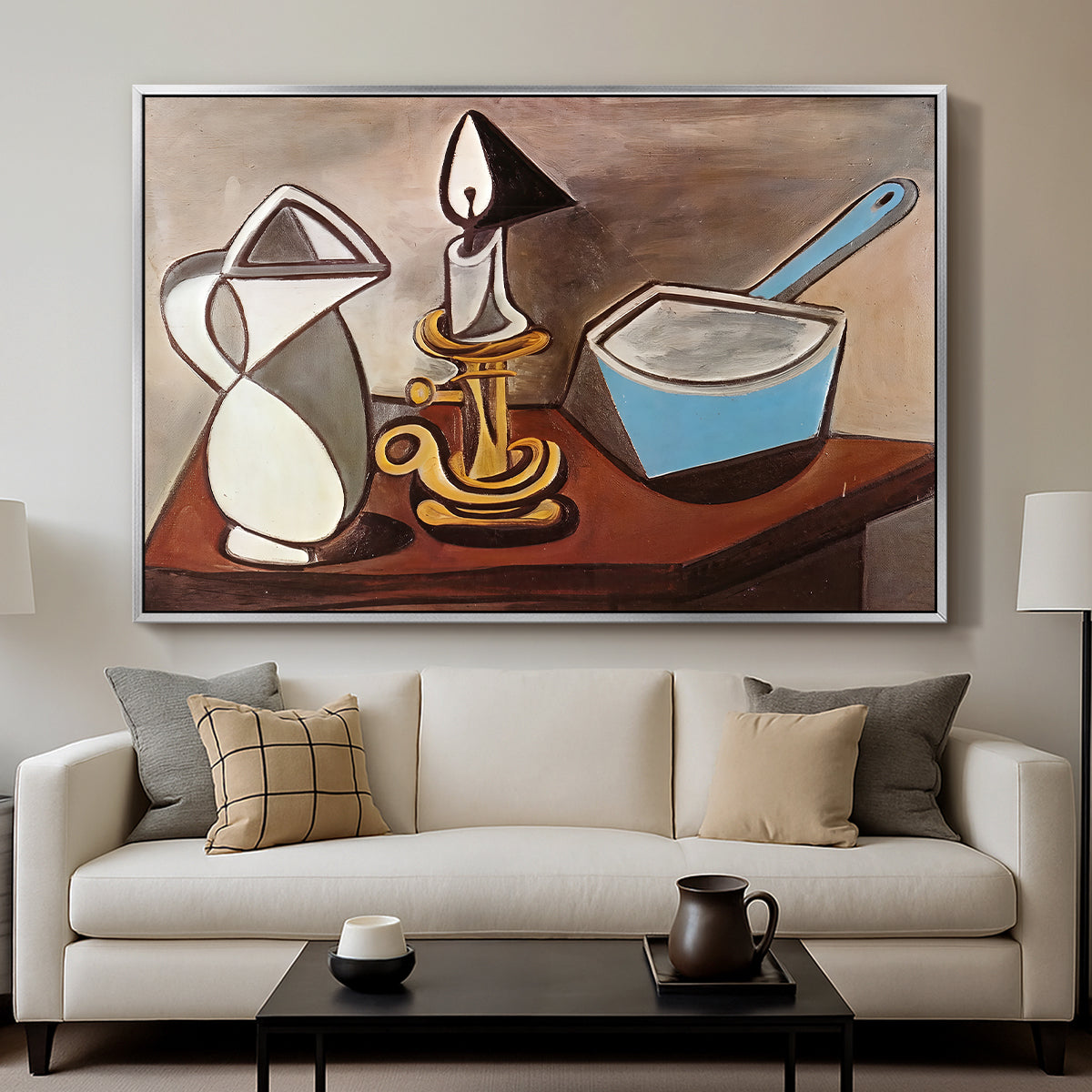 Jug, Candle, and Enamel Pan, 1950 - Floater Framed Canvas Print