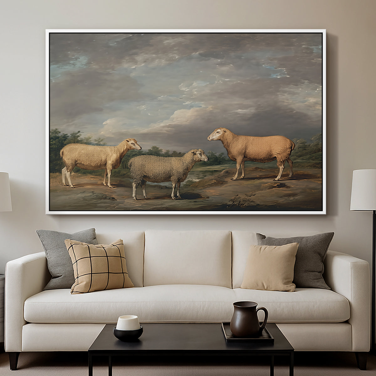 Ryelands Sheep, the King's Ram, the King's Ewe and Lord Somerville's Wether, c. 1801-1807 - Floater Framed Canvas Print