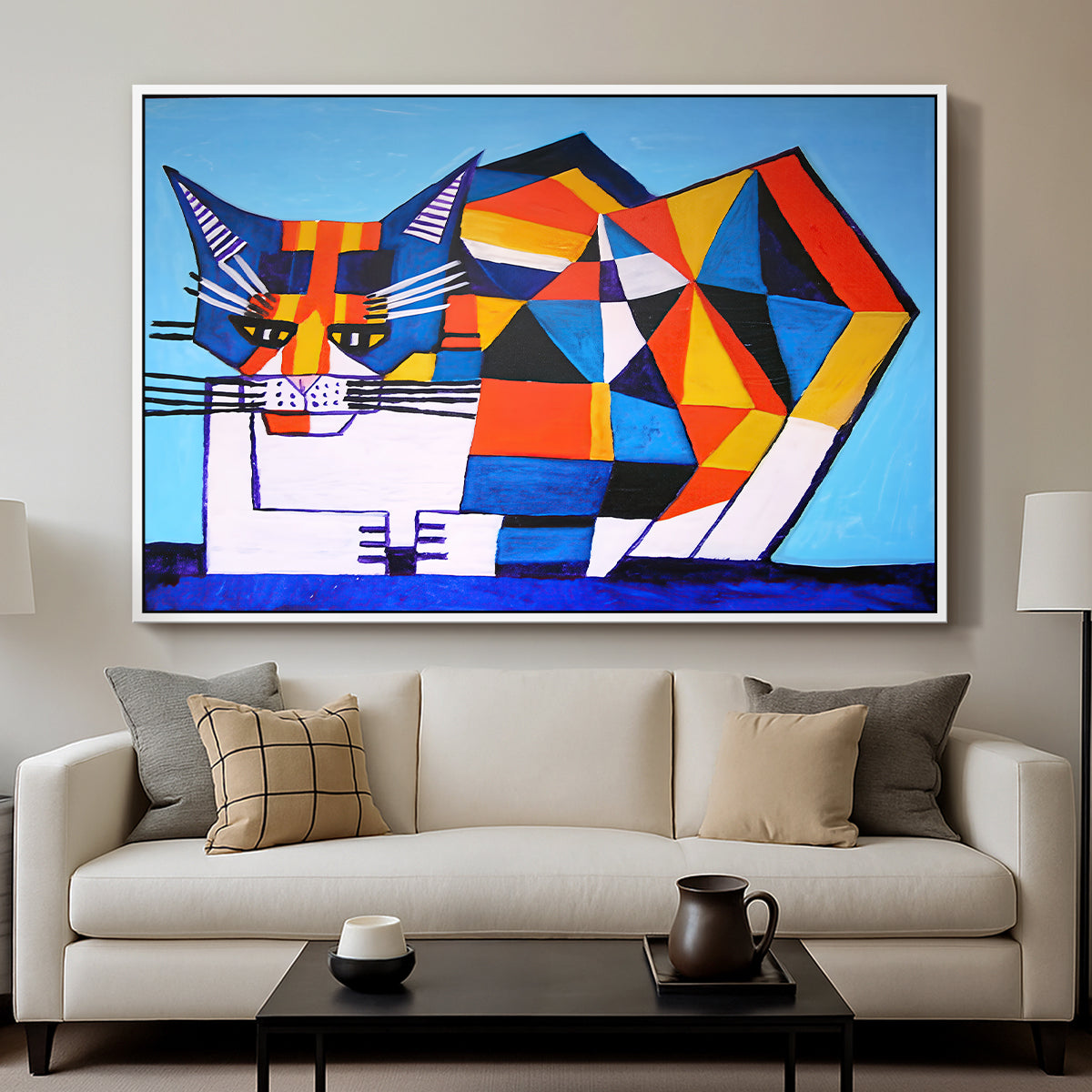 Cassie Thinking about Cubism - Floater Framed Canvas Print