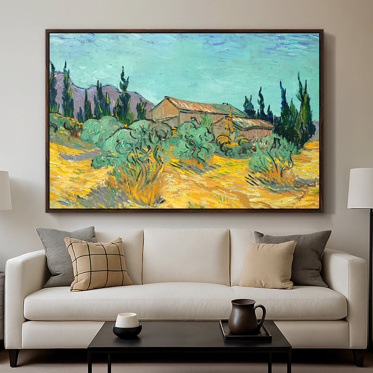 Wooden Sheds Among the Olive Trees and Cypresses, 1889 - Floater Framed Canvas Print