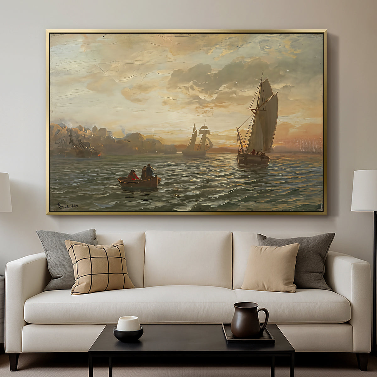 View from the Oslofjord, 1866 - Floater Framed Canvas Print