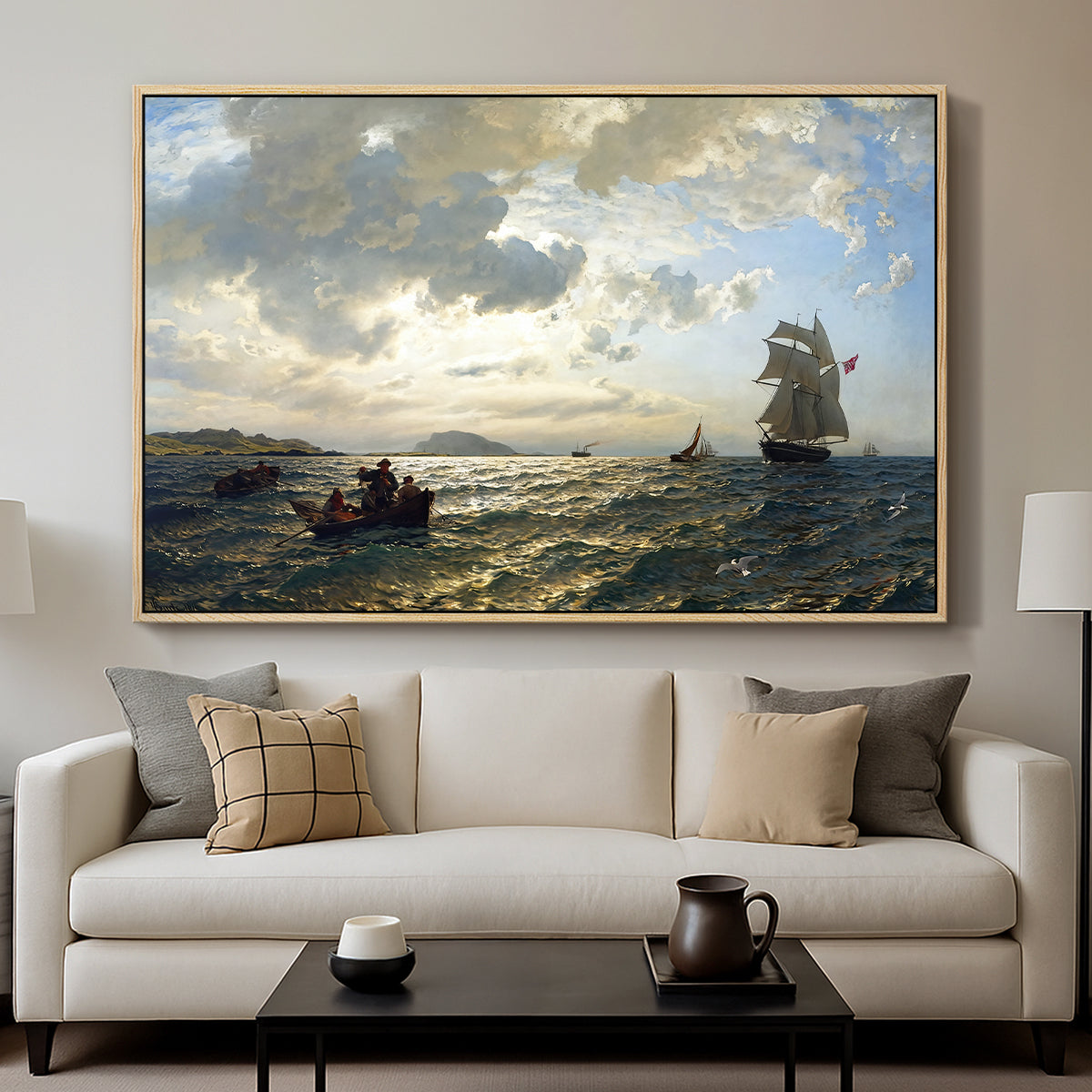 Fresh Breeze on the Norwegian Coast, 1876 - Floater Framed Canvas Print
