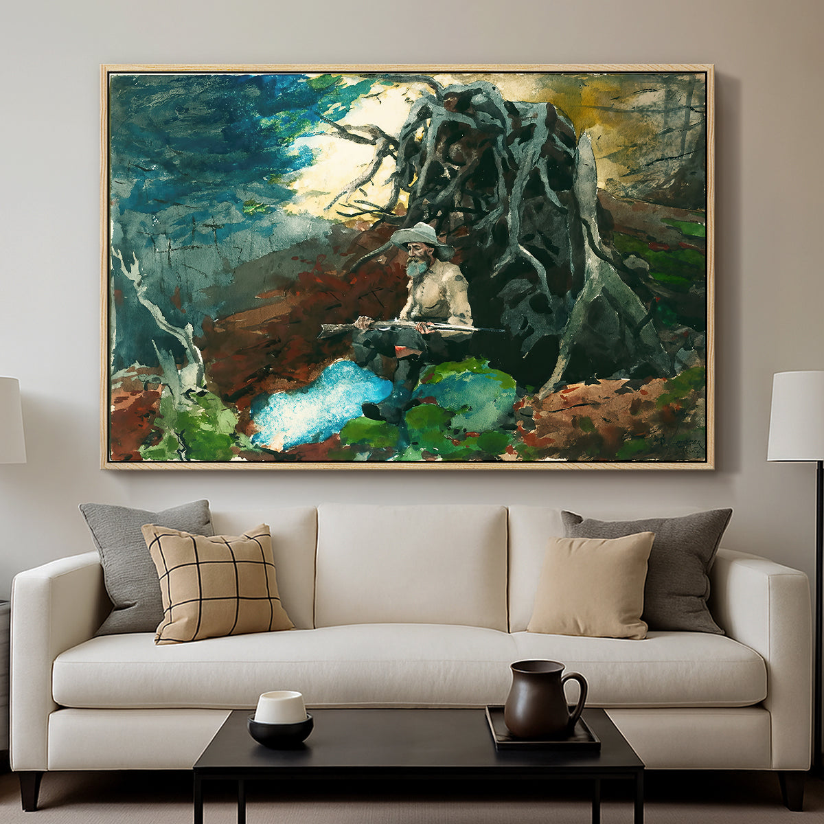 Campfire, Adirondacks, 1892 - Floater Framed Canvas Print