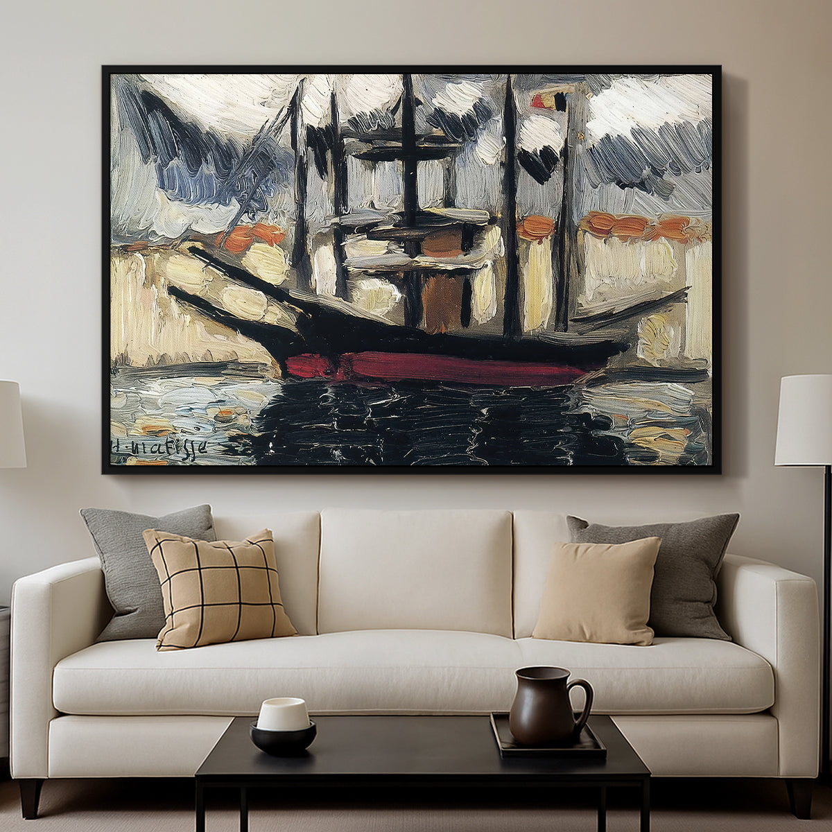Two Boats Side by Side, Port of Marseilles, c. 1916 - Floater Framed Canvas Print