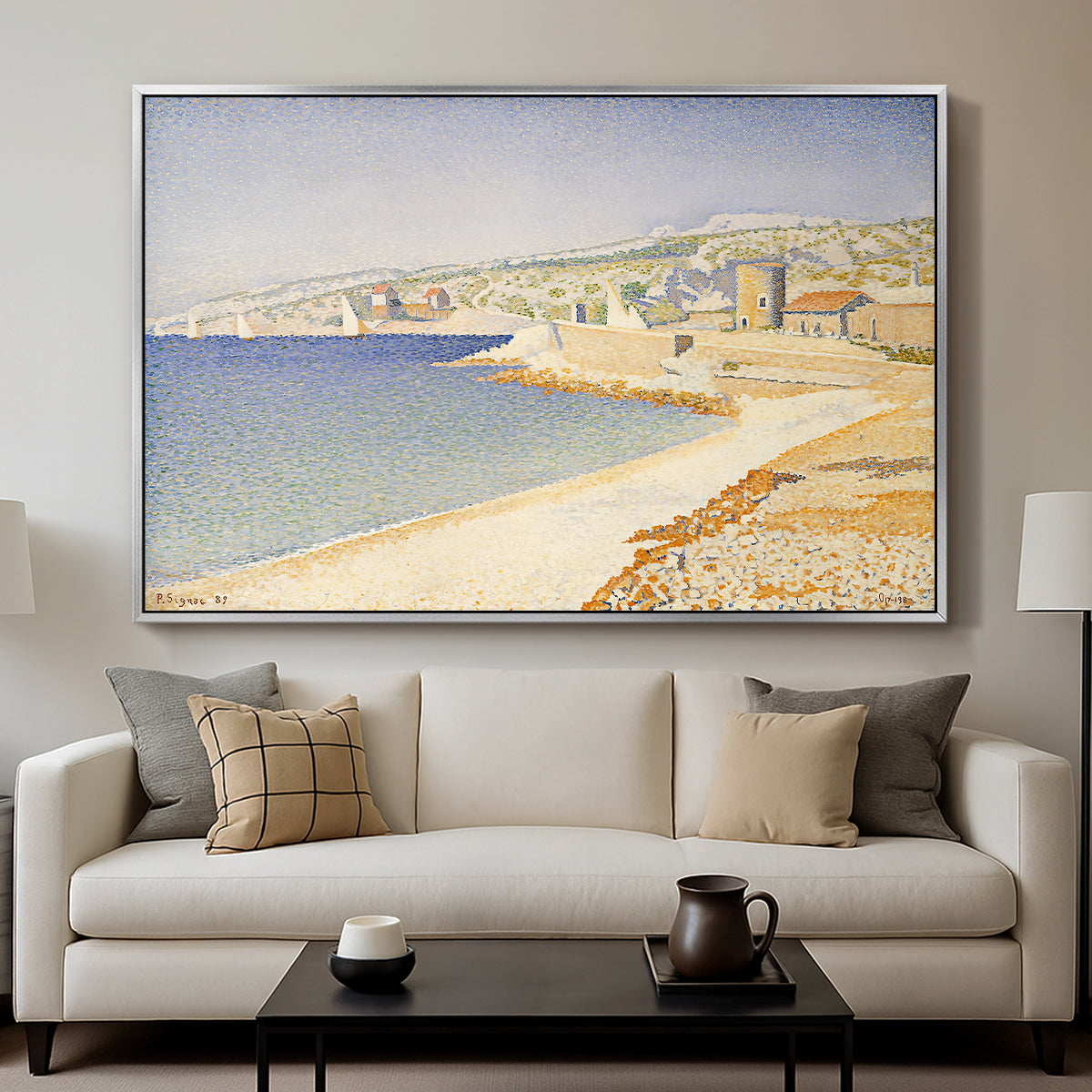 The Jetty at Cassis, Opus 198, 1889 - Floater Framed Canvas Print