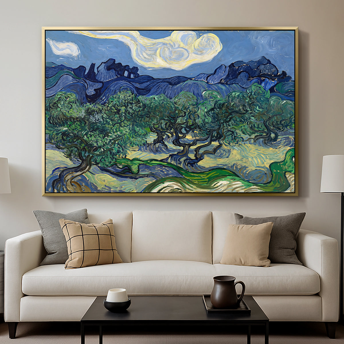 Olive Trees with the Alpilles in the Background, 1889 - Floater Framed Canvas Print