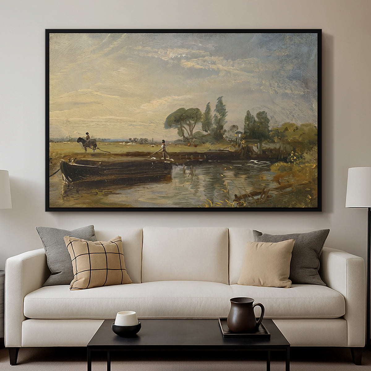 Barge below Flatford Lock, c. 1810 - Floater Framed Canvas Print