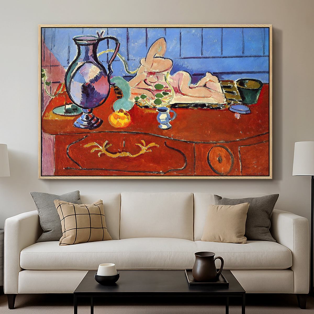 Still Life with a Pewter Jug and Pink Statuette, 1910 - Floater Framed Canvas Print