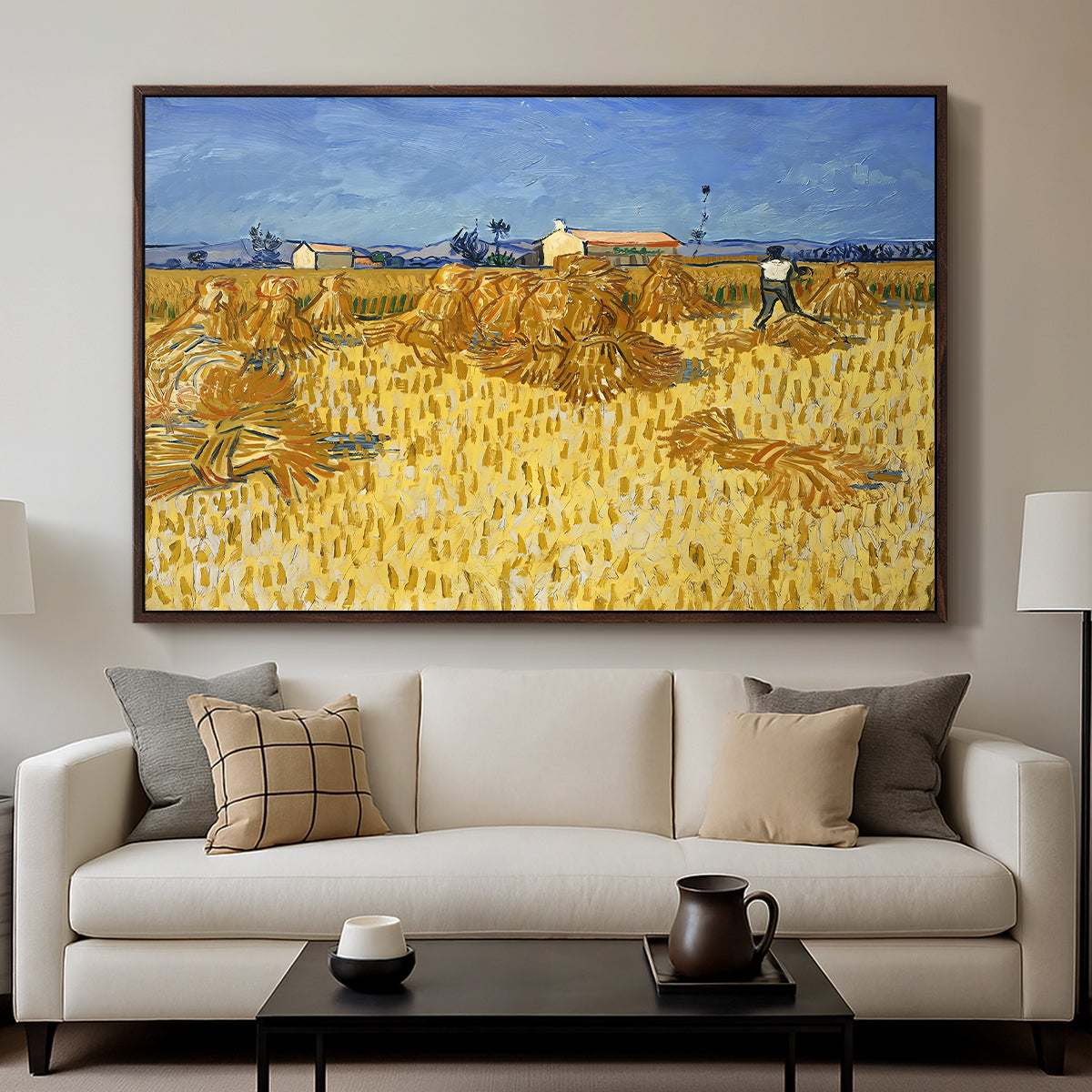 Wheat Field with Sheaves (Harvest in Provence), 1888 - Floater Framed Canvas Print