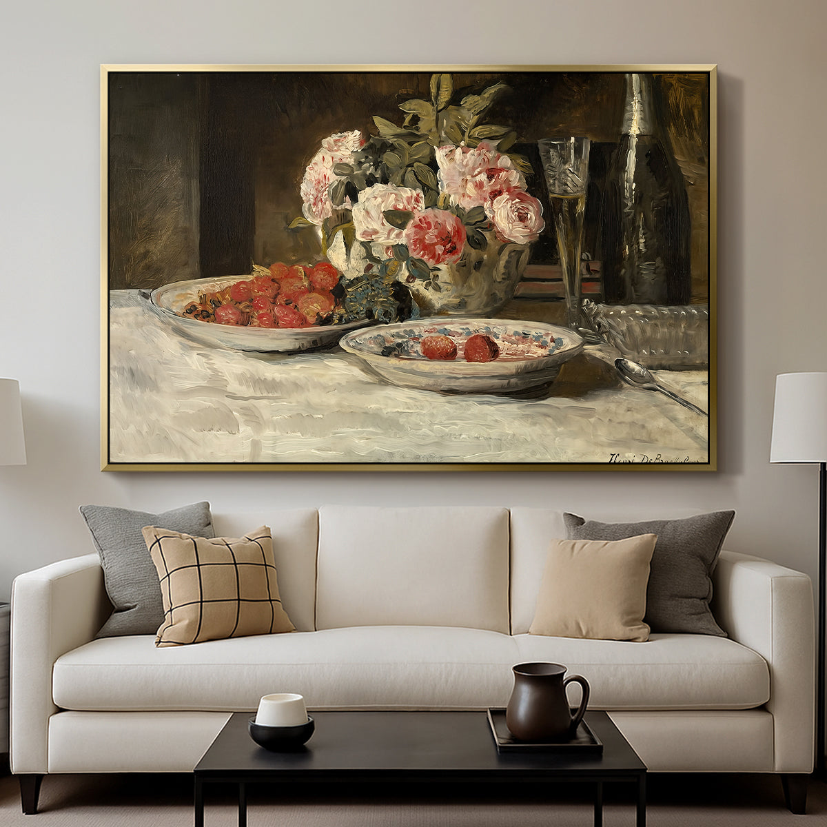 Strawberries and Champagne, c. 1881-1885 - Floater Framed Canvas Print