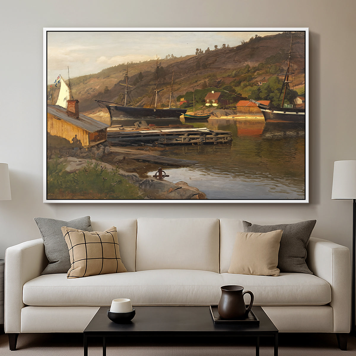 Landingsbrygge Husvik, Drøbak, 1875 - Floater Framed Canvas Print